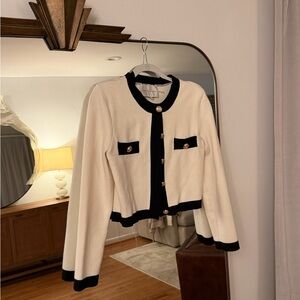 Endless Rose White Cardigan with Black Trim and Gold Button Preowned